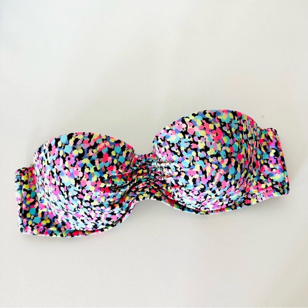 VS VICTORIAS SECRET Black Pink Polka Dot Underwire Bandeau Bikini Swim Top 34C